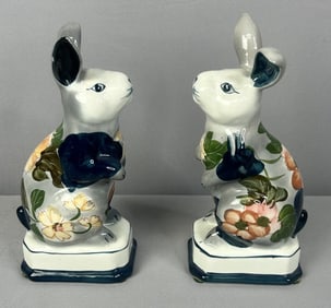 Andrea by Sadek Porcelain Rabbit Bookends Hand painted porcelain rabbit bookends. Good condition, no