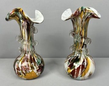 Pair of Multi-Colored Art Glass Vases Pair of 2 vases with no chips or cracks. Measure 7 " height x