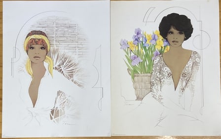 70s William W Tara African American Pin Ups Two William W Tara lithograph pinups featuring African