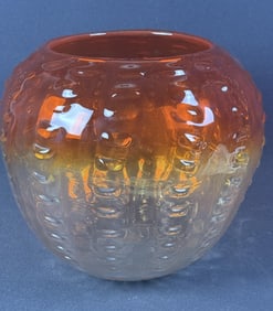 Large Fire Pod Blown Art Glass Vase 9.25 inches tall by 9 inches wide. Unsigned. No chips or cracks.