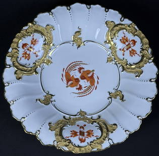 Antique Meissen Porcelain Plate Bowl Dragon Crossed swords logo. 11.5 inches across 1.5 inches tall.: Crossed swords logo. 11.5 inches across 1.5 inches tall. Free from damage.