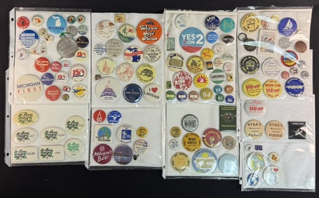 Vintage Button & Pin Lot Michigan Interest Buttons from many eras from many different categories.