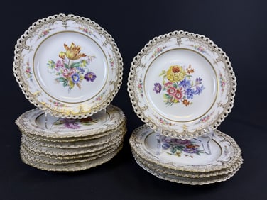KPM Berlin Porcelain Hand Painted Plates Twelve 8.5 inch reticulated plates. No chips or cracks.