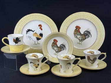 Vintage Niderviller France Rooster Straw China 12 pieces. Please see photos for included items.