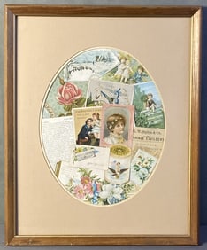 Victorian Card Collection in Frame Collection of Victorian advertising and holiday cards. Cards with