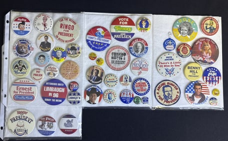 Vintage Parody Political Pinback Buttons Lot Ranging across several decades. Please refer to photos
