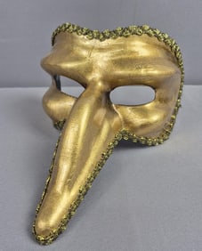 Venetian Masquerade Mask Made in Italy for Pier One. Gold Tone. Head strap needs to reattached.