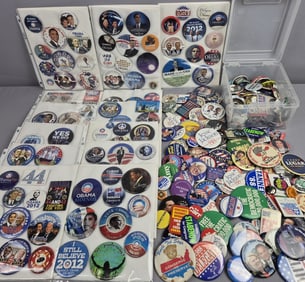 Large Assorted Political Pinback Buttons Including Obama Ford Clinton Ferraro &