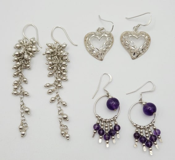 Sterling Silver and Amethyst Earrings Set Earrings Weigh 18.4 Grams Collectively (1 of 9)