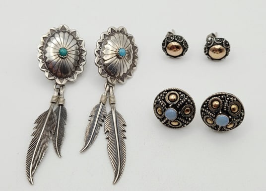 Vintage Sterling Silver Earring Set Feather Earrings Weigh 5.8 Grams (1 of 5)
