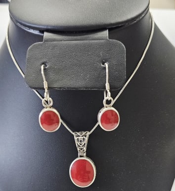 Silpada Sterling Red Stone Necklace & Earrings Set weighs 9.6 Grams total Necklace measures 16" (1 of 7)