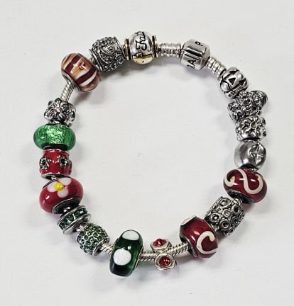 Genuine Sterling Silver Pandora Charm Bracelet Bracelet measures 8" and weighs 15.3 Grams without (1 of 8)