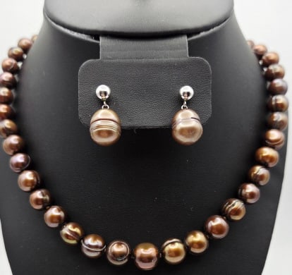 Honora Sterling Silver Chocolate Pearl Set Necklace Measures 18": Necklace Measures 18" Necklace Weighs 61 Grams Earrings Weigh 6.1 Grams