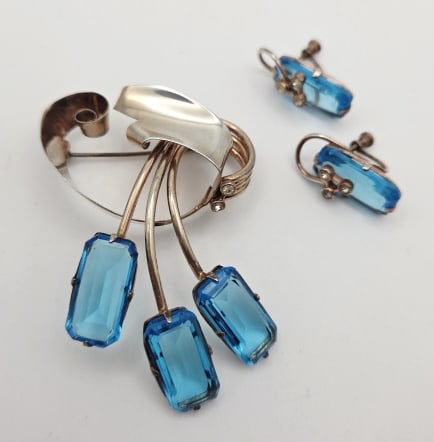 Mid Century Sterling  Crystal Brooch & Earrings Brooch Weighs 19 Grams  Earrings Weigh 7.6 Grams (1 of 12)