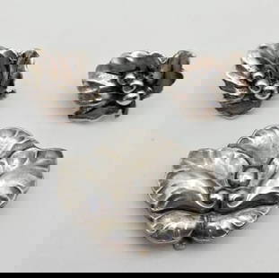 Georg Jensen Silver Brooch & Earrings Denmark Brooch Weighs 9.3 Grams  Earrings Weigh 10.2 Grams: Brooch Weighs 9.3 Grams Earrings Weigh 10.2 Grams