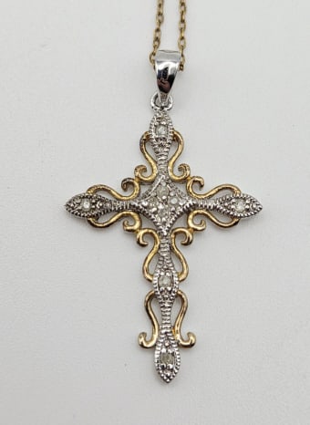 Sterling Silver Diamond Accent Cross Necklace Necklace Measures 19"  Necklace Weighs 3.3 Grams (1 of 7)