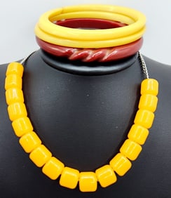 Butterscotch & Deep Scarlet Red Bakelite Bangles Egg Yolk Amber Prayer Beads