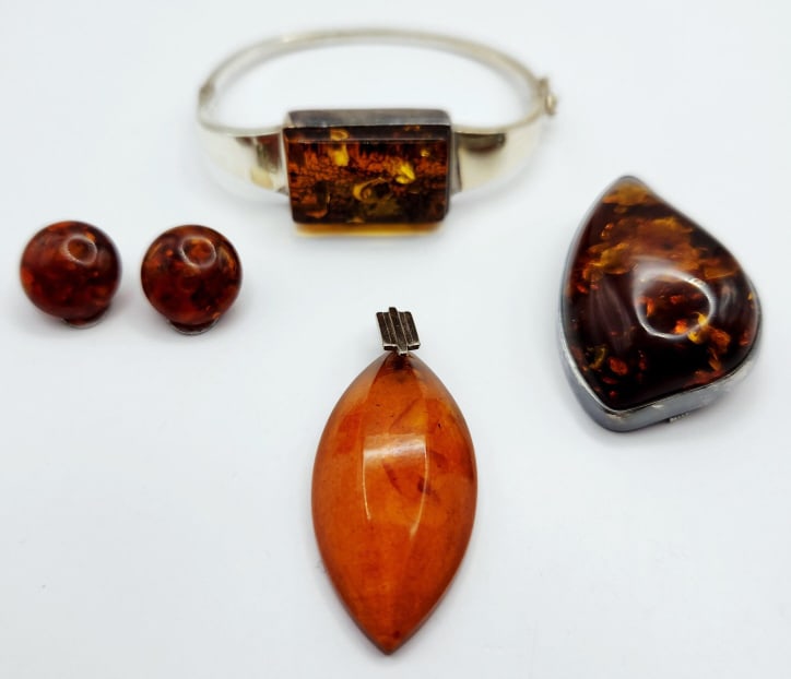 Assorted Baltic Amber Sterling Bracelet Earrings & Silver Tone (1 of 13)