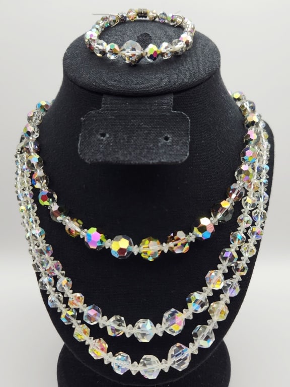 1950s Aurora Borealis Necklaces & Bracelet Necklaces are 16" & 26".: Necklaces are 16" & 26".