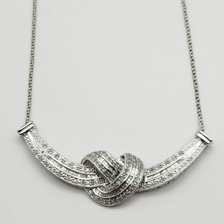 925 Sterling Rhinestone Bow Necklace Necklace is 22". Weighs 10.8 grams. (1 of 7)