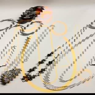 Lot of 4 Gold & Silver Tone Necklaces 3 Gold Tone Bracelets & Marquetry Hummingbird Trinket: Bracelets & Marquetry Hummingbird Trinket Box Necklaces are 16", 18" & 24". Necklace with the locket is 24" Bracelets are 7" & 7.5"