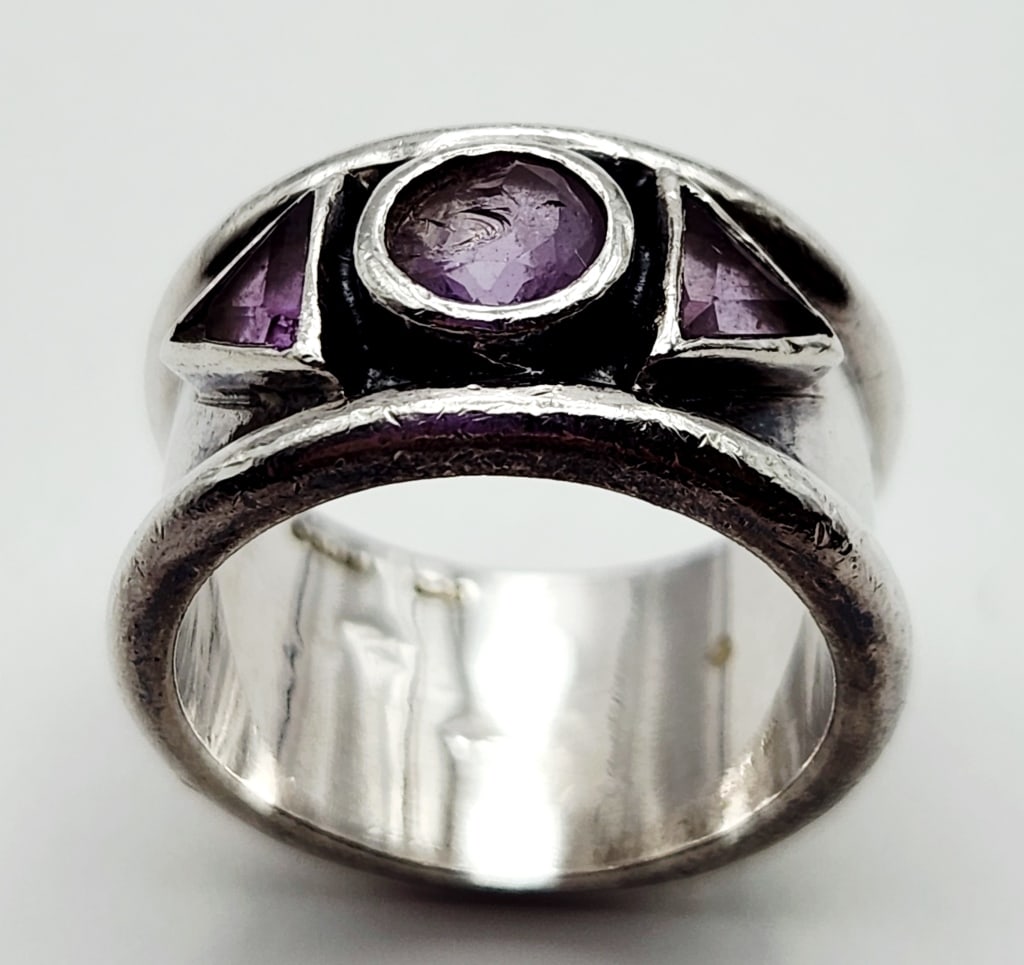 Boma 925 Sterling Amethyst Ring Ring size is 7.5. Weighs 11.4 grams. (1 of 6)