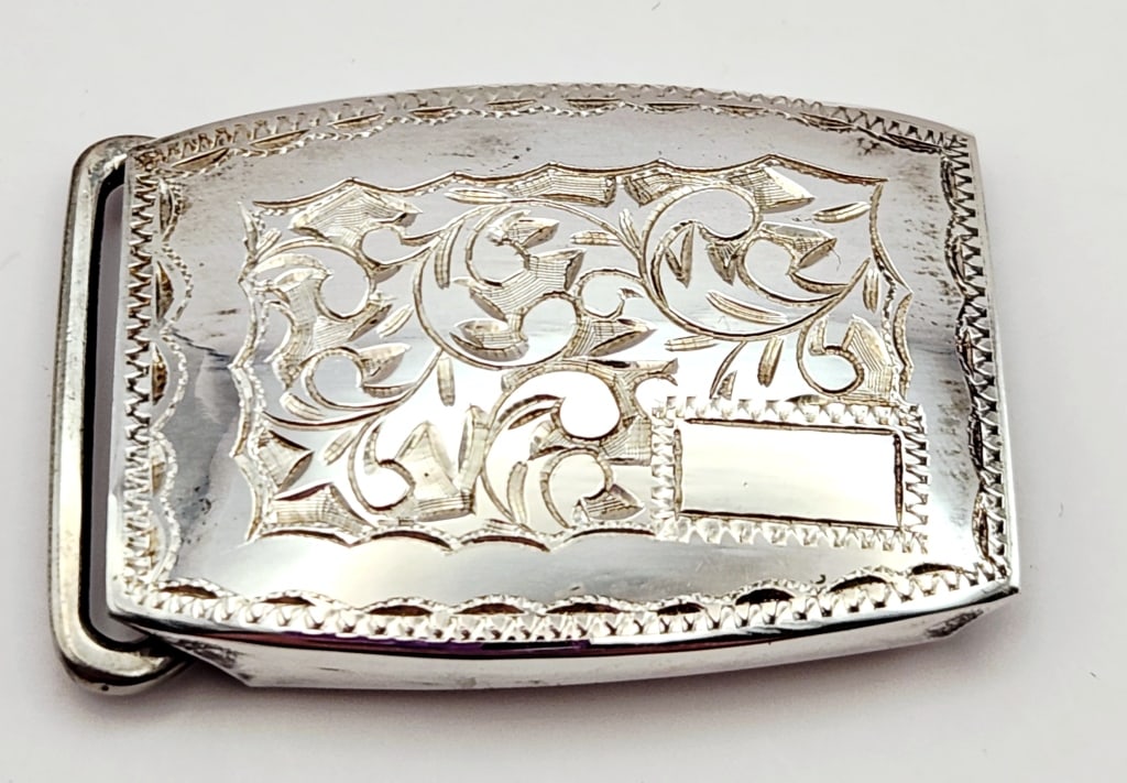 Vintage Etched Sterling Belt Buckle Not Monogramed Weighs 21.9 grams.: Weighs 21.9 grams.