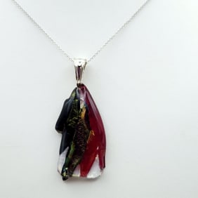 Craig Mitchell Smith Fused Glass Pendant 14K Chain White Gold Chain