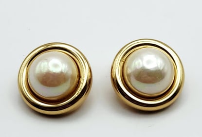 Christian Dior Gold Tone Faux Mabe Pearl Earrings Earrings are Clip