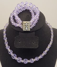 Laguna Faceted Lavender Glass Beads Necklace & 3 Strand Faceted Lavender Glass Bead Bracelet