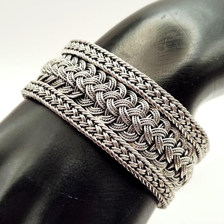 925 Sterling Woven Braided Bracelet Weighs 76.6 grams. (1 of 6)