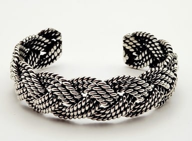 Sterling Harry R Morgan Twisted Woven Cable Cuff Bracelet Weighs 48.2 grams.