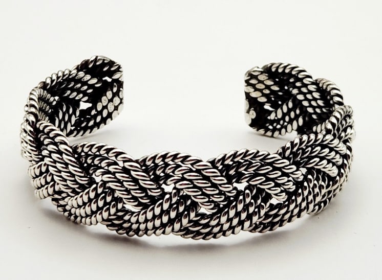 Sterling Harry R Morgan Twisted Woven Cable Cuff Bracelet Weighs 48.2 grams. (1 of 5)