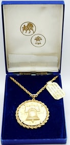 Bicentennial 1776-1976 Liberty Bell Pendant Necklace Heritage Collection With Box Necklace is 24".