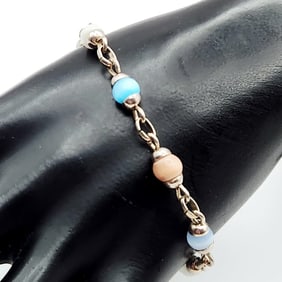 925 Sterling Multi-Gemstone Bracelet Mexico Bracelet is 8". Weighs 11.9 grams.