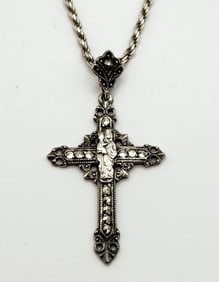 Sterling & Diamonds Madonna & Child Cross Necklace Necklace is 24". Weighs 10 grams