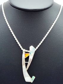 .925 Inlaid Mother-Of-Pearl & Gemstone Necklace Gemstone Pendant Necklace
