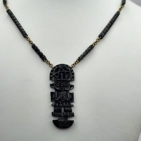 Unisex Necklace Tumi Design Carved Stone Necklace Necklace is 15".
