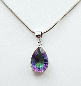 925 Sterling Mystic Topaz Tearprop Necklace Necklace is 16". Weighs 4.8 grams.