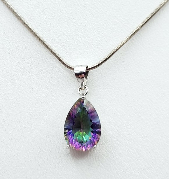 925 Sterling Mystic Topaz Tearprop Necklace Necklace is 16". Weighs 4.8 grams.: Necklace is 16". Weighs 4.8 grams.