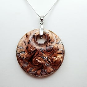 18K Gold Plated Fused Glass Gold Swirl Pendant On 925 Sterling Chain