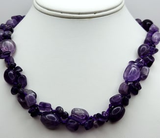 Hand Knotted Amethyst Necklace 925 Sterling Clasp Necklace is 20".