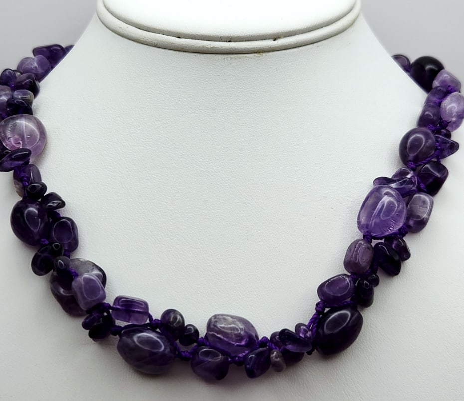 Hand Knotted Amethyst Necklace 925 Sterling Clasp Necklace is 20".: Necklace is 20".