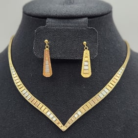 925 Sterling & Vermeil Necklace & Earrings Set Necklace is 15". Weighs 18.5 grams.