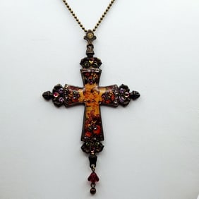Michael Negrin Cherubs Pendant Necklace Necklace is 18". Pendant is Acrylic Dark Bronze Tone Chain