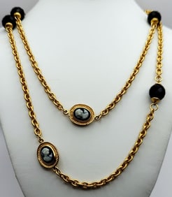 Carolee Cameo & Black Bead Gold Tone Necklace Necklace is 54".