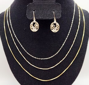 Lot of 3 Vermeil & Sterling Chains & Earrings Lot weighs 8.8
