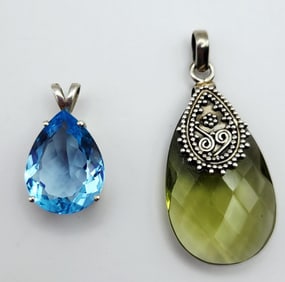 Sterling Blue Topaz & Green Peridot Pendants Lot weighs 14.9.