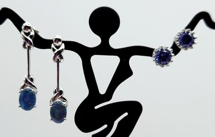 925 Sterling Opal & Blue Cubic Zirconia Earrings Lot weighs 4.8 grams.
