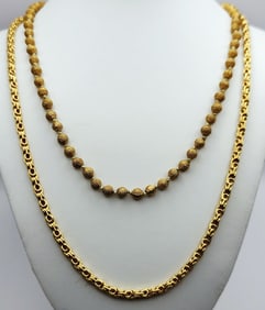 Art Deco Gold Tone Gilt Ball & KJL Rope Chain Necklaces